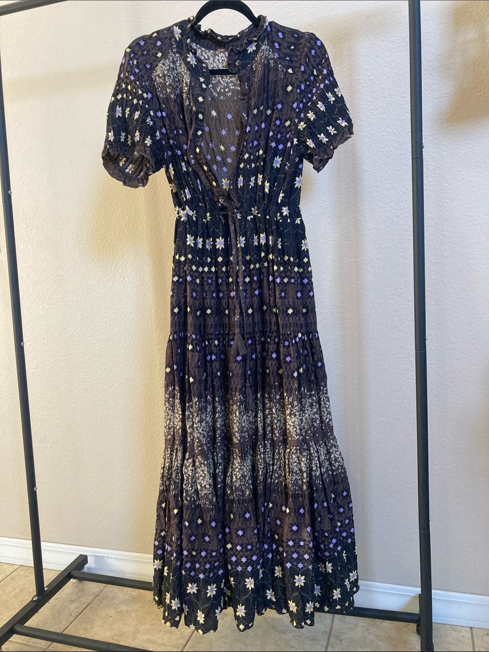 Free People Bohemian Floral Maxi Dress in Black and Purple
